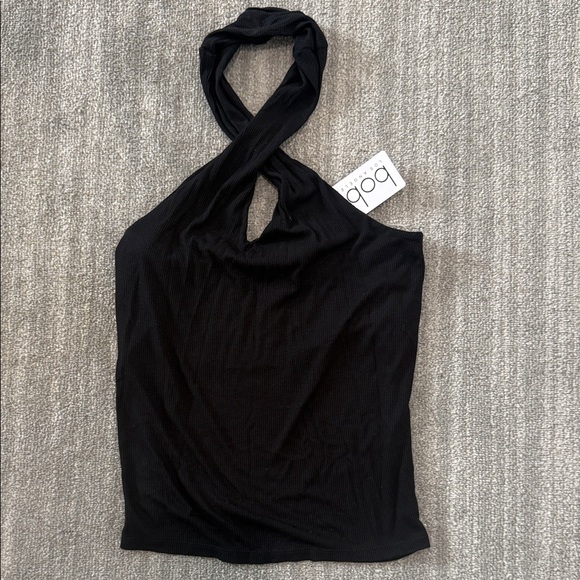 Bobi Ribbed Keyhole Halter Top - Picture 3 of 8